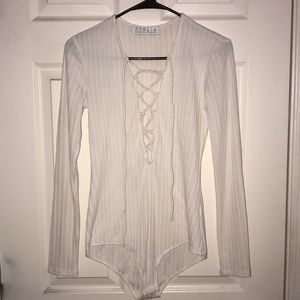 Stella Laguna Beach White Ribbed Lace-Up Bodysuit